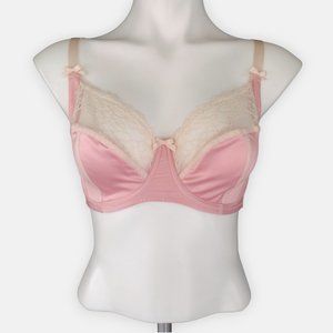 PARFAIT Pink Satin and Lace Unlined Underwire Full Coverage Bra 38D